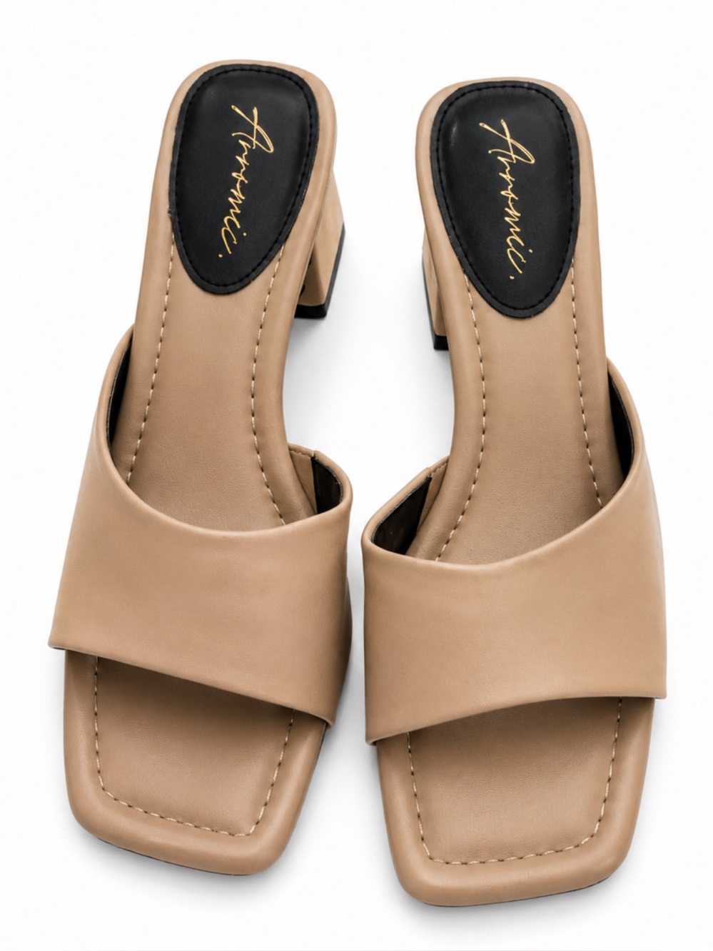 Nude Square Toe Block Heel Mule Sandals Size 8.5